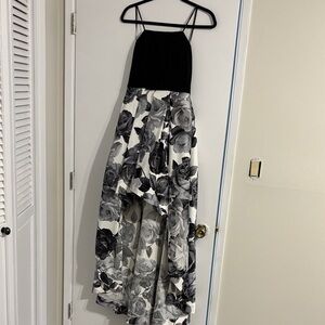 Strapless Black and White High-low Floral Prom Dress